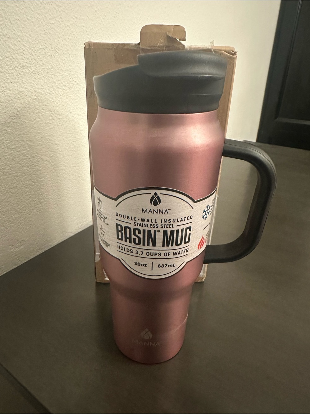 Manna Basin Mug, a double-wall insulated stainless steel travel mug